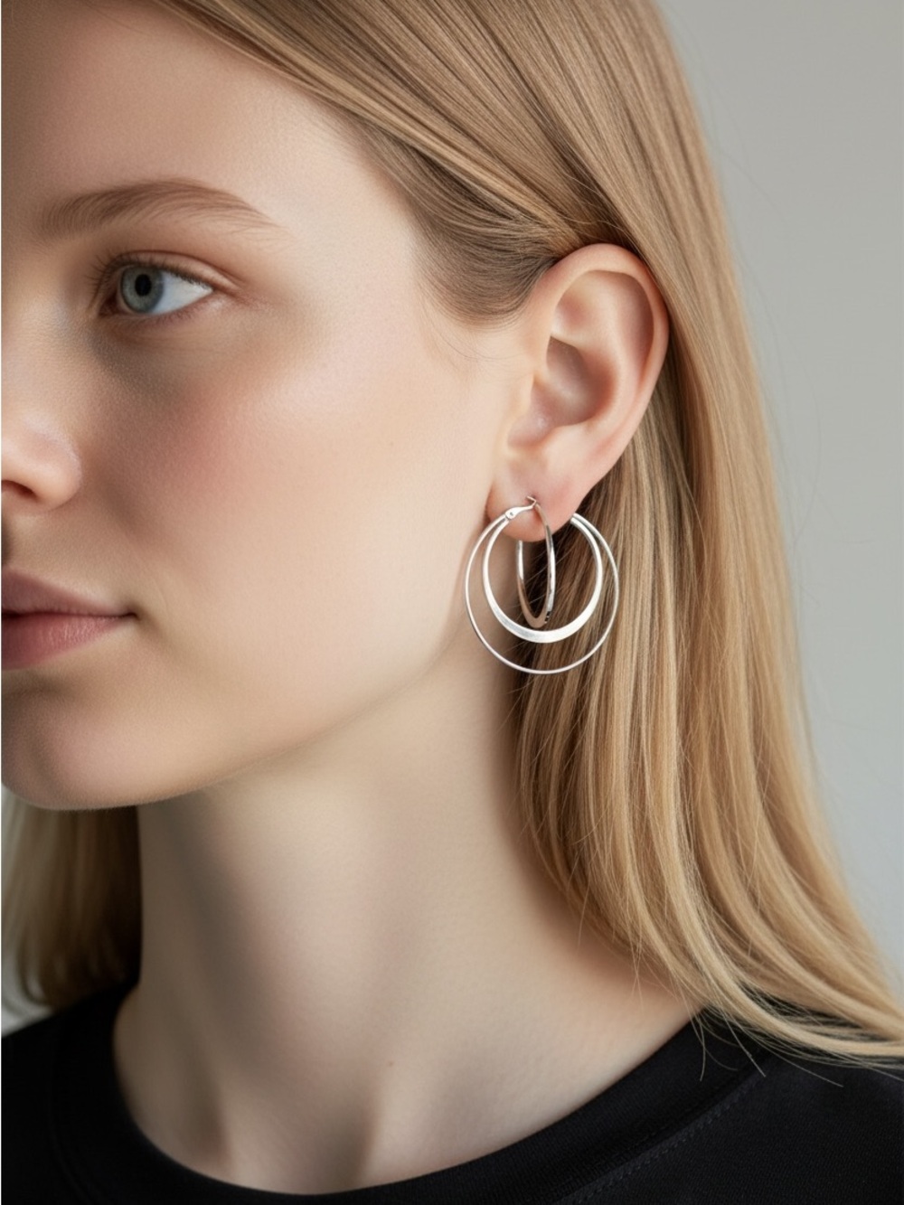 9/24 Elegant Silver Double Hoop Earrings - Women Jewelry